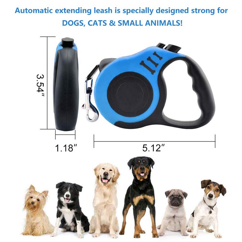 Gbivbe Retractable Dog Leash for Medium & Small Dogs & Cats - 16.5FT Tangle Free Heavy Duty Walking Leash with Anti Slip Handle, Pause & Lock Strong Nylon Tape, Blue - Image 2